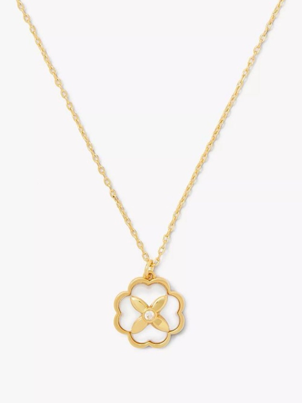 NWT Kate Spade New York gold-plated 16-19” necklace Mother of Pearl floral charm